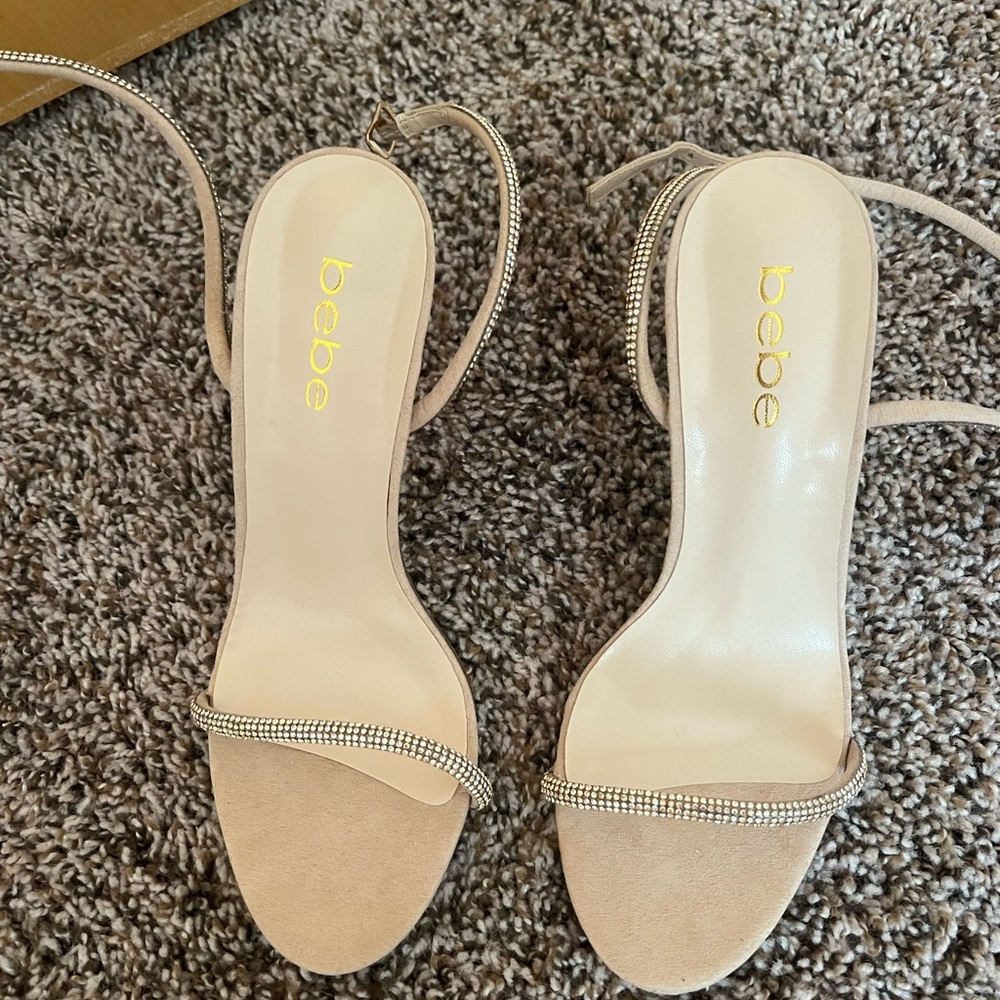 Bebe Nude Strappy Sandals with Rhinestones